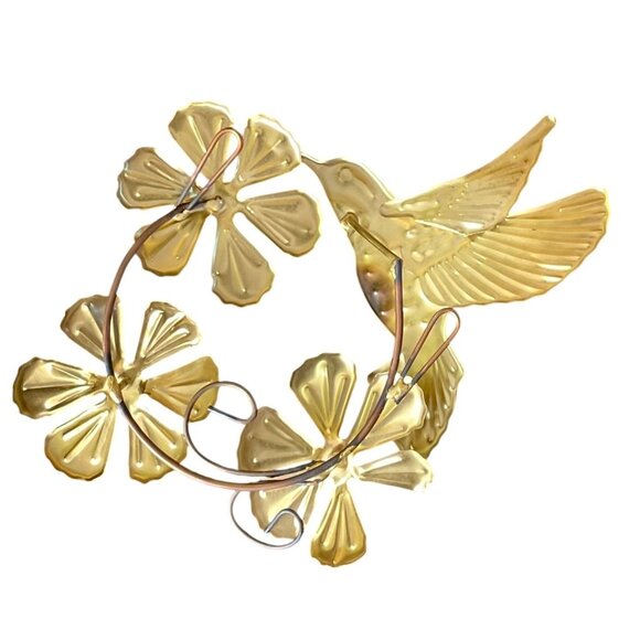Vintage Gold-Tone Hummingbird & Floral Metal Wall Decor - Picture 2 of 3